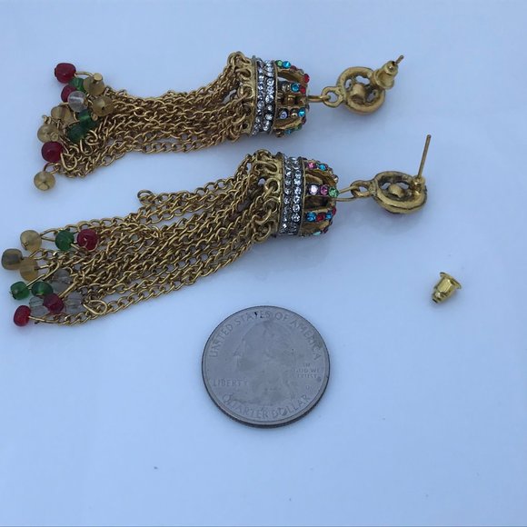 Women Earrings Gold Tone Multi Color Crystal Accen - Picture 8 of 8